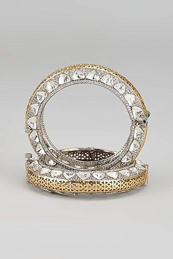 White Finish Kundan Polki Bangles (Set Of 2)