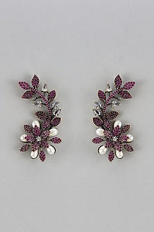 White Finish Red Zircon Stud Earrings