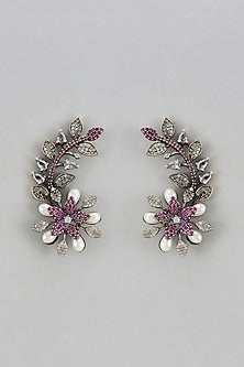 White Finish Red Zircon Stud Earrings