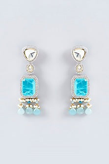 White Finish Blue Drop & Kundan Polki Long Necklace Set