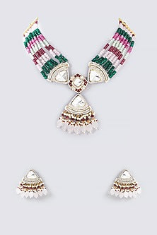 White Finish Multi-Colored Kundan Polki Choker Necklace Set