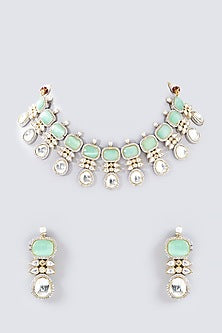 White Finish Kundan Polki Necklace Set
