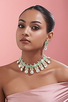 White Finish Kundan Polki Necklace Set