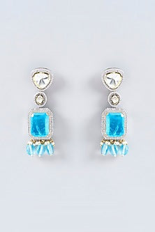 White Finish Blue Drops & Kundan Polki Long Necklace Set