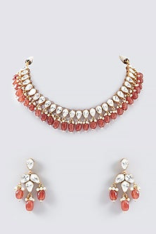 Gold Finish Kundan Polki Necklace Set
