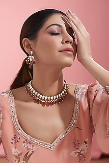 Gold Finish Kundan Polki Necklace Set