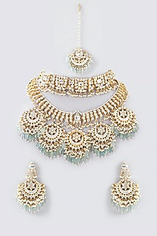 Gold Finish Kundan Polki Bridal Choker Necklace Set
