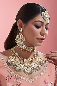 Gold Finish Kundan Polki Bridal Choker Necklace Set