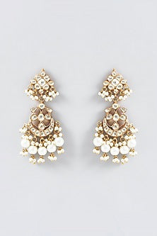 Gold Finish Kundan Polki & Pearl Drop Necklace Set