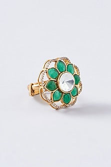 Gold Finish Green Kundan Polki Ring