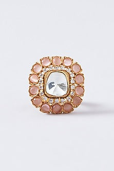 Gold Finish Pink Kundan Polki Ring