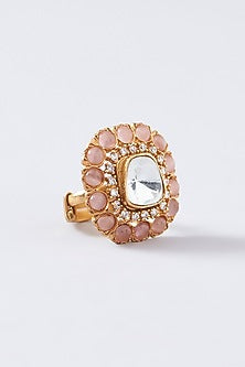 Gold Finish Pink Kundan Polki Ring
