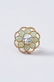 Gold Finish Green Kundan Polki Ring