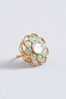 Gold Finish Green Kundan Polki Ring