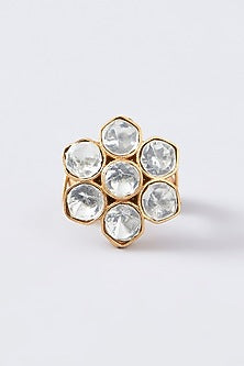 Gold Finish Kundan Polki Ring
