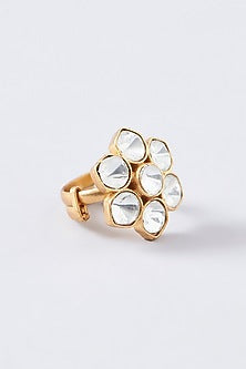 Gold Finish Kundan Polki Ring