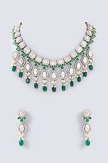 White Finish Kundan Polki Necklace Set