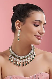 White Finish Kundan Polki Necklace Set