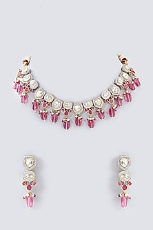 White Finish Kundan Polki Necklace Set