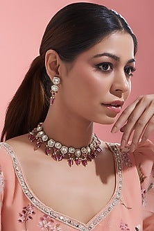White Finish Kundan Polki Necklace Set