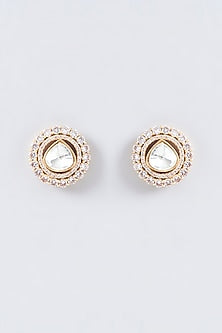Gold Finish Kundan Polki Stud Earrings