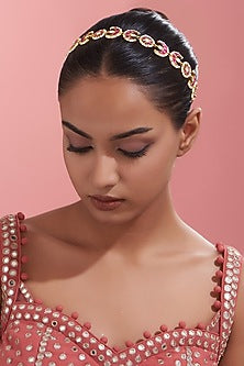 Gold Finish Red Kundan Polki Sheeshphool