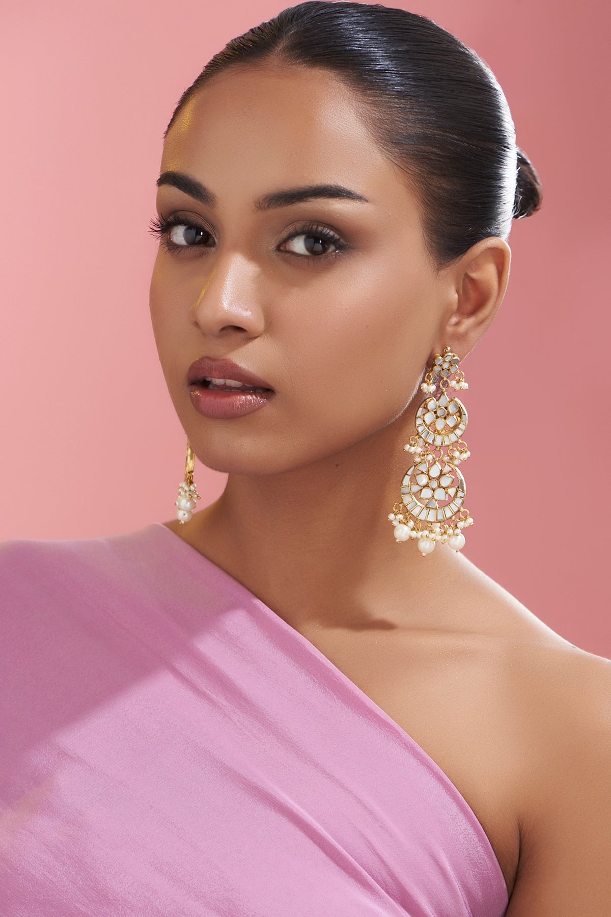 Gold Finish Mother Of Pearl Dangler Earrings