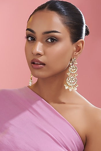 Gold Finish Mother Of Pearl Dangler Earrings