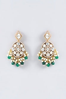 Gold Finish Kundan Polki Dangler Earrings