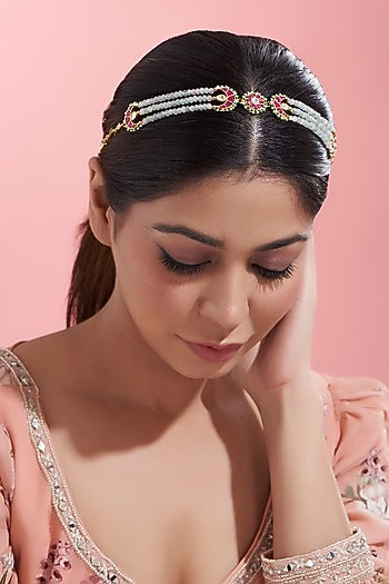 Gold Finish Kundan Polki & Beaded Sheeshphool