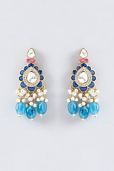 Gold Finish Kundan Polki Dangler Earrings