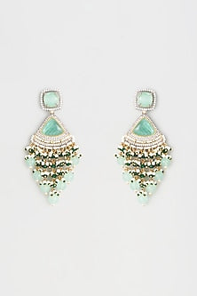 Gold Finish Kundan Polki & Green Drop Dangler Earrings
