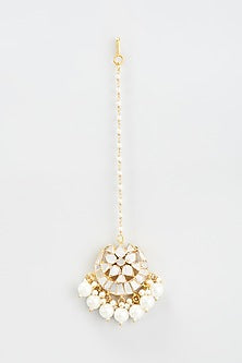 Gold Finish Kundan Polki & Mother Of Pearl Maangtikka