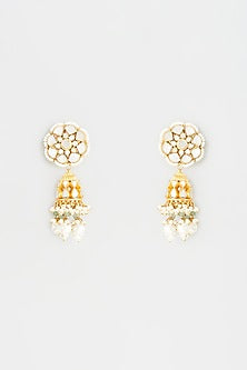 Gold Finish Kundan Polki & Mother Of Pearl Jhumka Earrings