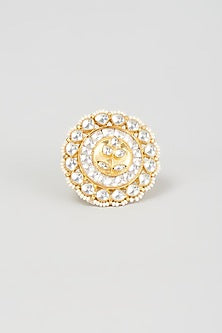 Gold Finish White Kundan Polki Ring
