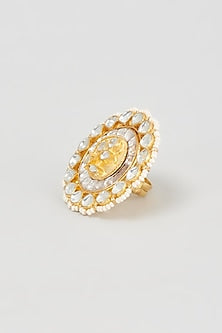 Gold Finish White Kundan Polki Ring