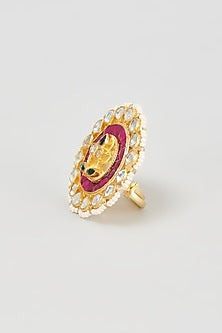 Gold Finish Red Kundan Polki Ring