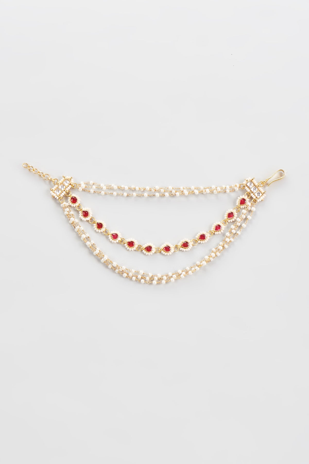 Gold Finish Red Kundan Polki Earchains