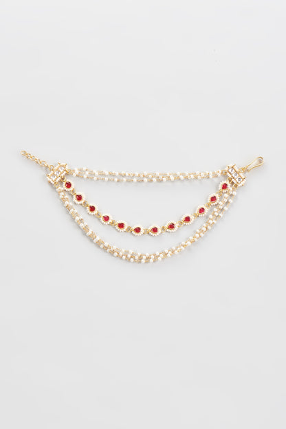 Gold Finish Red Kundan Polki Earchains