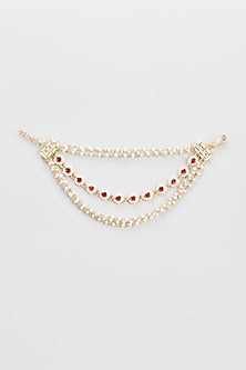 Gold Finish Red Kundan Polki Earchains