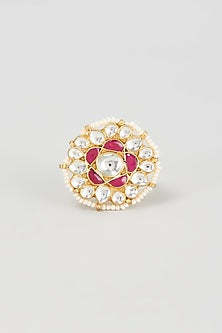 Gold Finish Red Kundan Polki Ring
