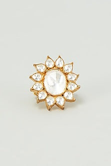 Gold Finish Kundan Polki Ring