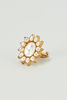 Gold Finish Kundan Polki Ring