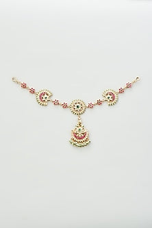 Gold Finish Kundan Polki Red Sheeshphool