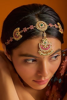 Gold Finish Kundan Polki Red Sheeshphool