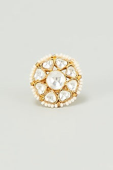 Gold Finish Kundan Polki Ring