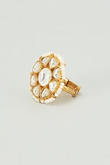 Gold Finish Kundan Polki Ring