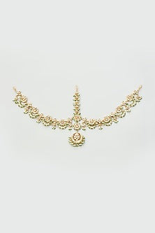 Gold Finish Kundan Polki Green Mathapatti