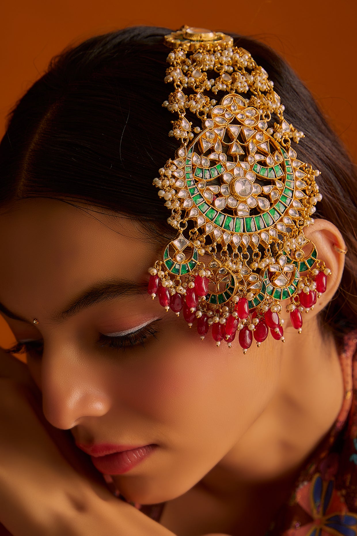 Gold Finish Multi-Colored Kundan Polki Passa