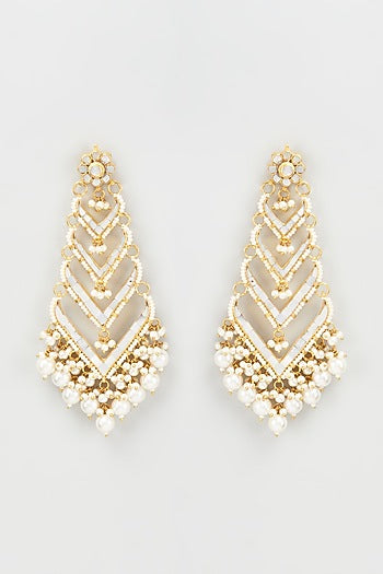 Gold Finish Kundan Polki Dangler Earrings